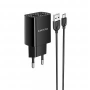 Сетевое зарядное устройство Borofone BA53A Powerway 2USB с кабелем Type-C (черное)