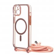 Чехол-накладка - SM016 SafeMag для Apple iPhone 14 на ремешке (розовая) (215639) — 3