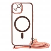 Чехол-накладка - SM016 SafeMag для Apple iPhone 14 на ремешке (розовая) (215639) — 1